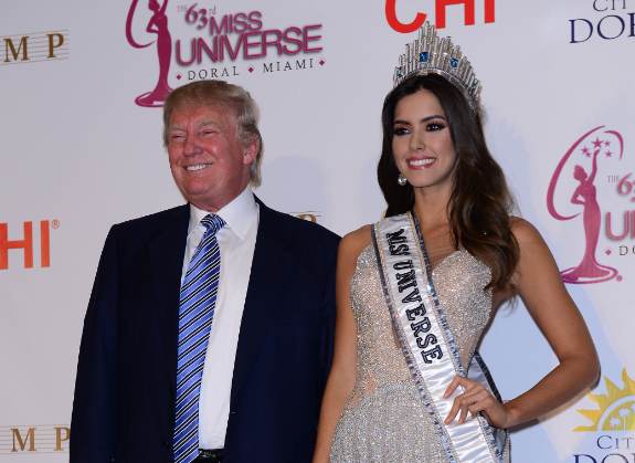 Miss Colombia Paulina Vega crowned Miss Universe 2014 (R) and Donald J. Trump attends The 63rd Annual Miss Universe Pageant press conference at Trump National Doral.  Doral, Florida on January 25, 2015.  (Photo by JL)