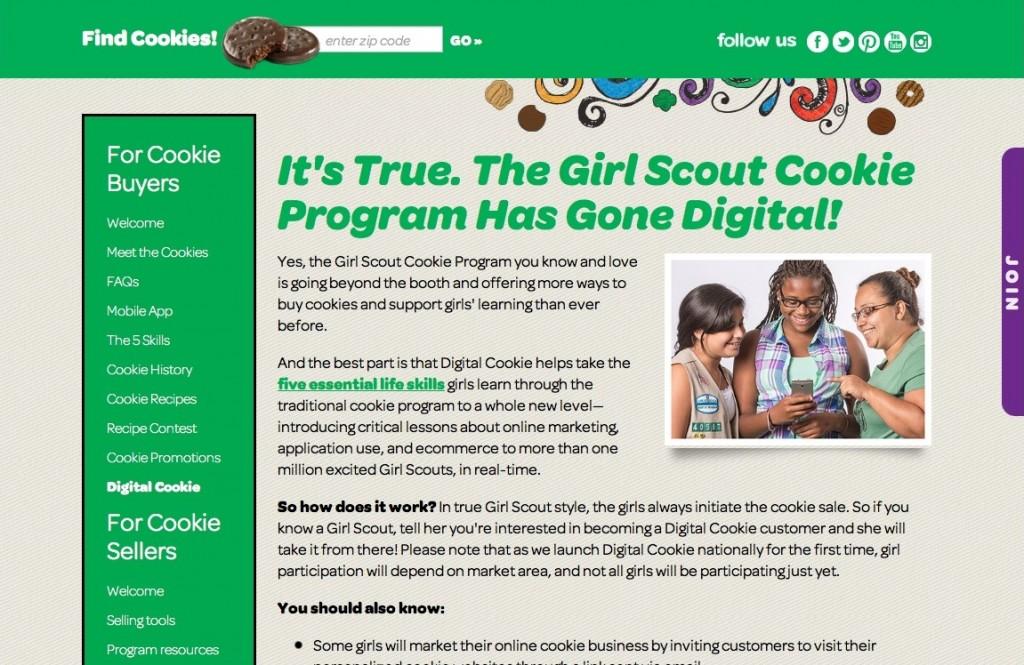 The Girl Scout webpage introduces their new online ordering system for Girl Scout Cookies. Photo from www.girlscoutcookies.org. 

