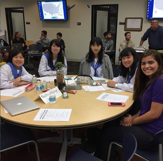 Japanese students work with Prep social science students