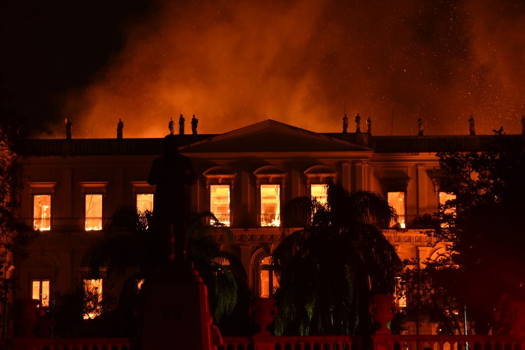 A major destroyed large parts of the Brazilian National Museum in Rio de Janeiro on September 2, 2018, the flames spreading to almost all parts of the historic building. (Fabio Teixeira/DPA/Abaca Press/TNS)