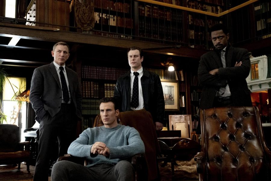  Daniel Craig, from left, Chris Evans, Noah Segan and Lakeith Stanfield in Knives Out. [Claire Folger/Lionsgate]
