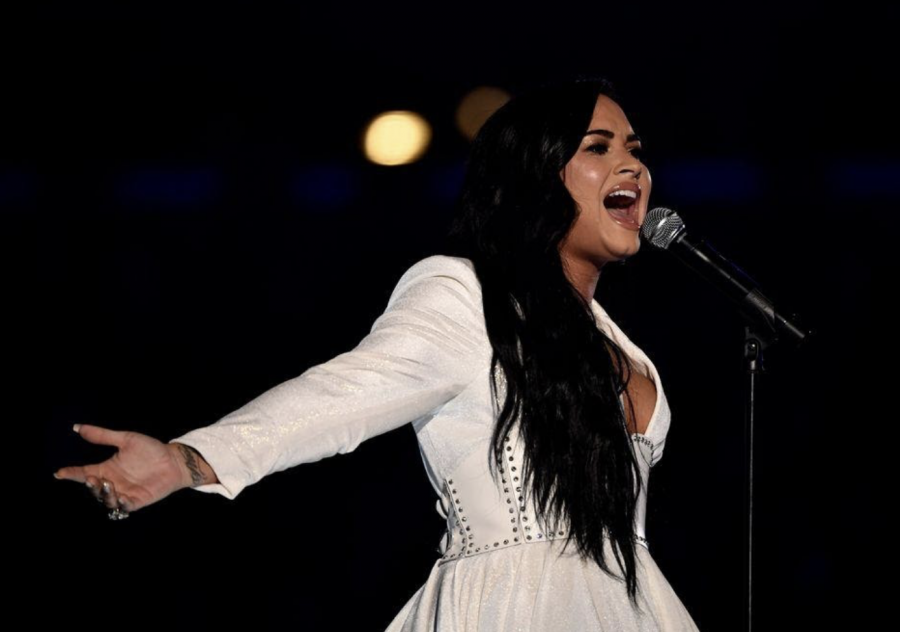 A visibly moved Demi Lovato belts Anyone at the Grammy Awards on Jan. 26, 2020, after choking up initially. [Robert Hanashiro/USA TODAY] 
USA
