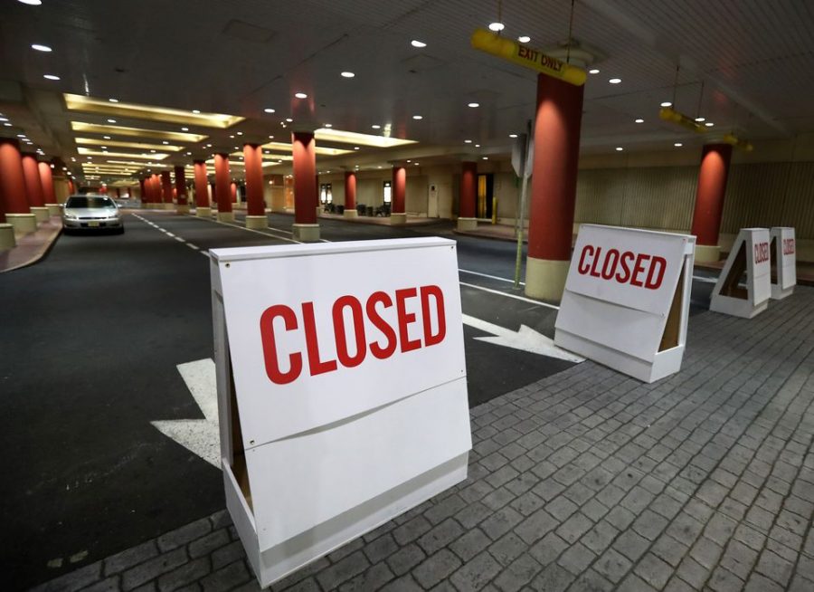 Signs announce the closure of Tropicana Atlantic City, Monday night, March 16, 2020. Gov. Phil Murphy ordered casinos, movie theaters and gyms to close indefinitely, beginning 8 p.m., to help fight the spread of the coronavirus.