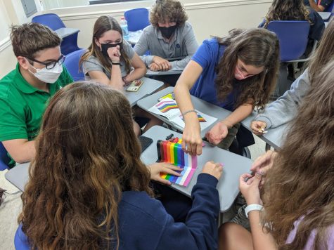 Students in an advisory class learned about inclusivity and created a rainbow LEGO structure to demonstrate diversity on campus. Advisory aims to help students feel more comfortable on campus and make new connections.