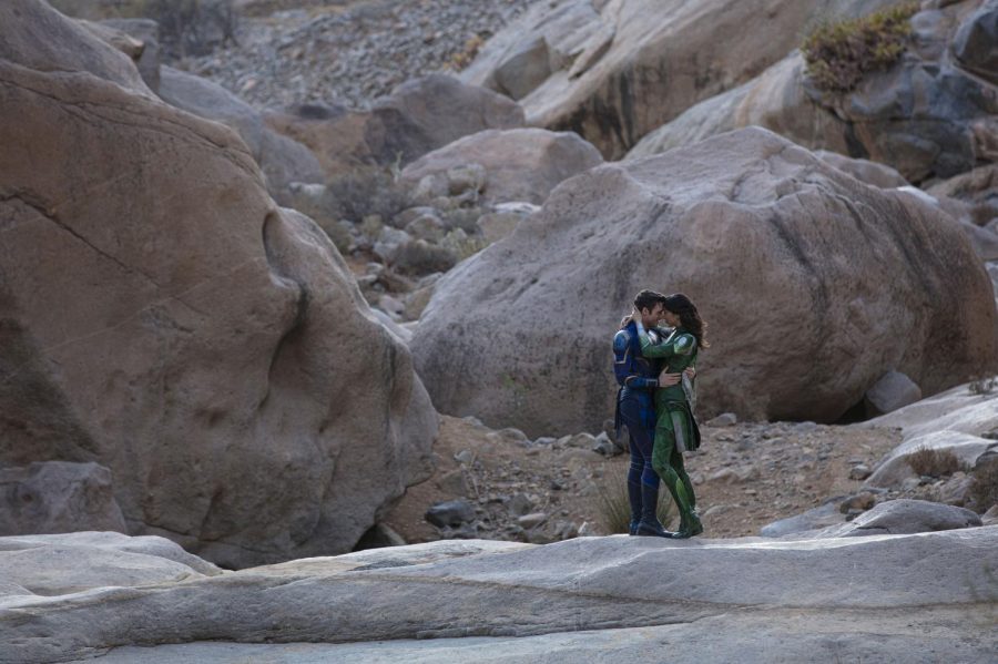 From left, Richard Madden and Gemma Chan in the film Eternals.
