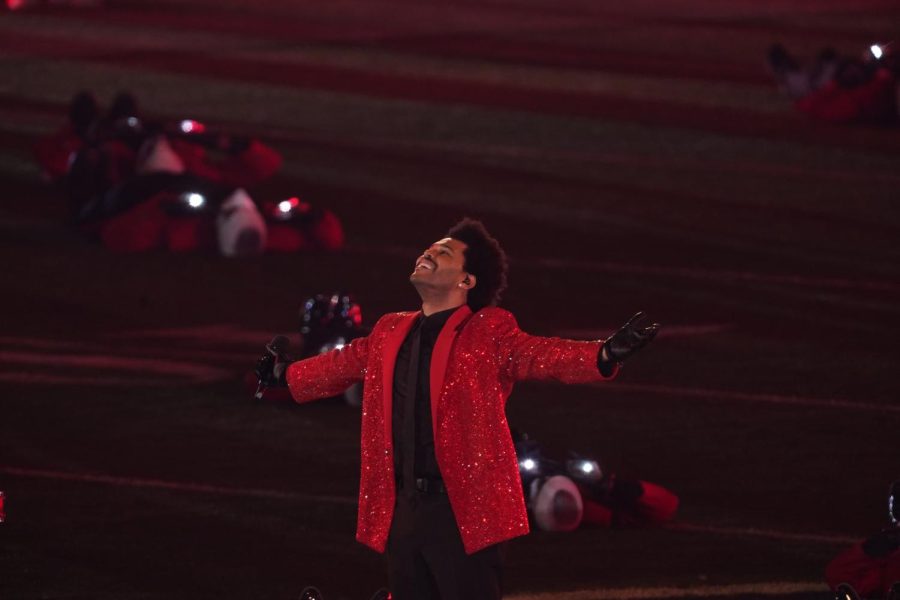 The Weeknd performs in front of fans during the halftime show for Super Bowl LV on Sunday, Feb. 7, 2021, in Tampa, Florida.