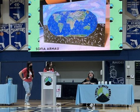Mayor Daniella Levine Cava speaks at the Miami Youth Climate Summit, held in the gym on Sunday.