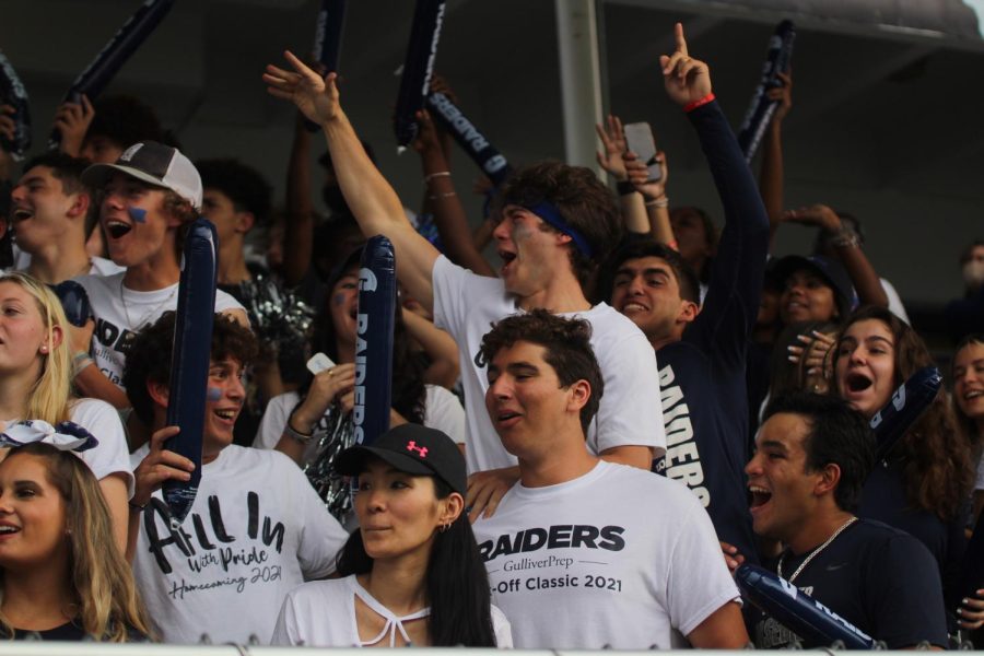 Students show their Raider spirit at the Kick-off Classic football game.