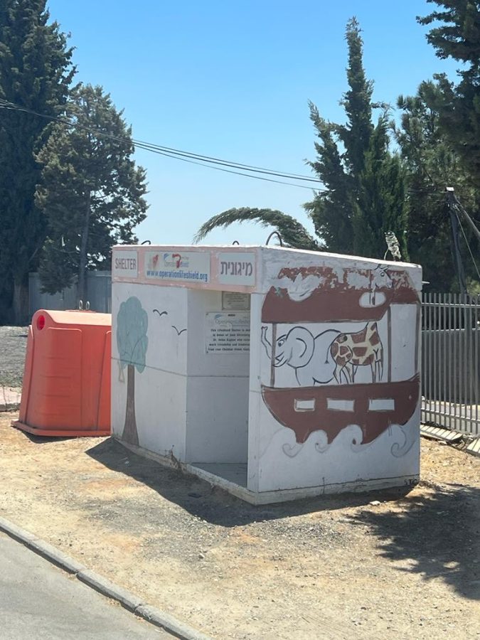 Steel reinforced concrete bomb shelter in Sderot. Scenes from Noah’s Arc are painted on the walls to make the shelter look more friendly. This helps kids feel less afraid.