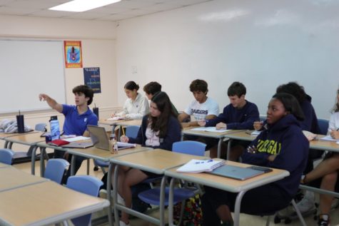 Students participate in a math class while adjusting to the new school schedule. 