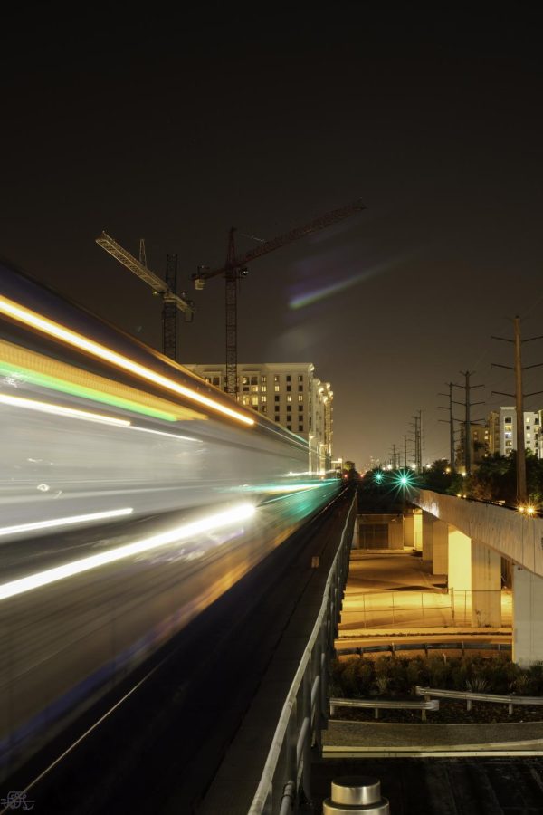 An+artistic+photograph+of+the+Metrorail+going+southbound+from+Douglas+station.+Shot+on+March+10%2C+2020