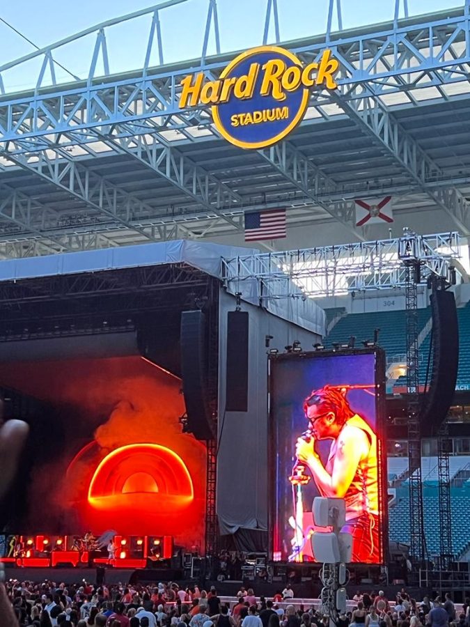 Julian Casablancas, lead singer of the Strokes, performs at the Hard Rock Stadium. The Strokes opened for the Red Hot Chili Peppers Aug. 30. On their setlist was “Bad Decisions” which Casablancas can be seen singing.