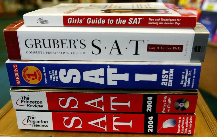 In this file photo, SAT preparation books are seen on a shelf at A Clean Well Lighted Place For Books bookstore August 26, 2003 in San Francisco. The University of California must immediately suspend all use of SAT and ACT test scores for admissions and scholarship decisions under a preliminary injunction issued by an Alameda County Superior Court judge.

