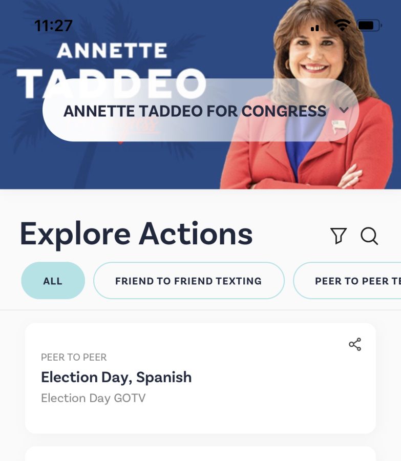 View of the interface of the Impactive App, where Annette Taddeo’s team campaigned virtually.