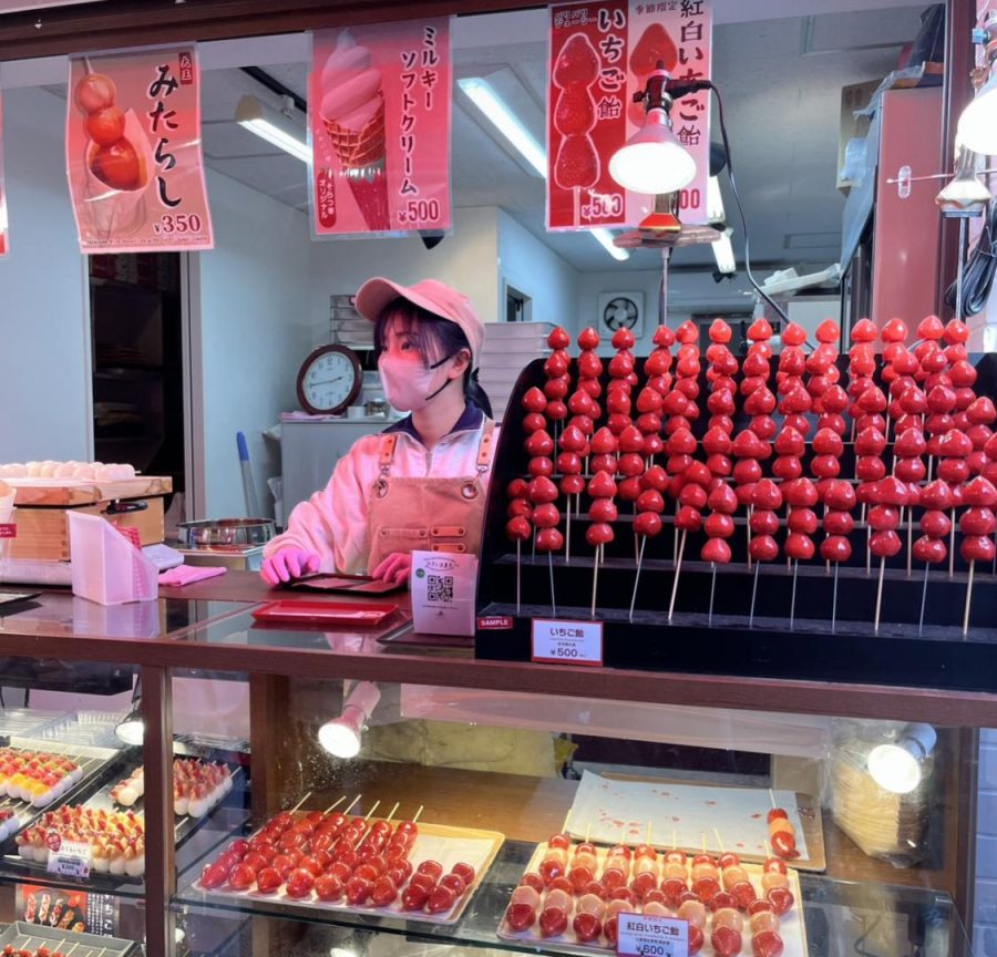Strawberries are very popular in Japan due to locally grown ones being redder and sweeter than their international counterparts. This market sells them in a marketplace located next to the Buddhist Senso-Ji temple.