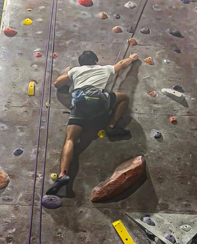 David Steremberg rock climbing ahead of his mountain climbing challenge which will take place in the Rocky Mountains over the summer.
