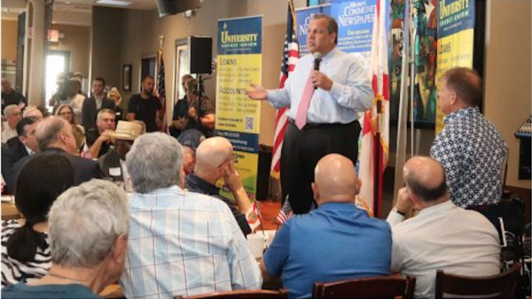 Gov. Christie addresses the large crowd gathered in Casa Cuba. Christies town hall event was met with much support from the community. Christie addressed various different topics which were met with nods of agreement from the audience.