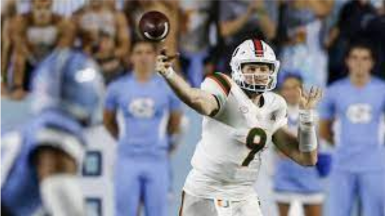 Starting quarterback Tyler Van Dyke throws the ball against UNC. Even though UM lost this top 25 matchup they showed a lot of fight. (Miami Athletics)