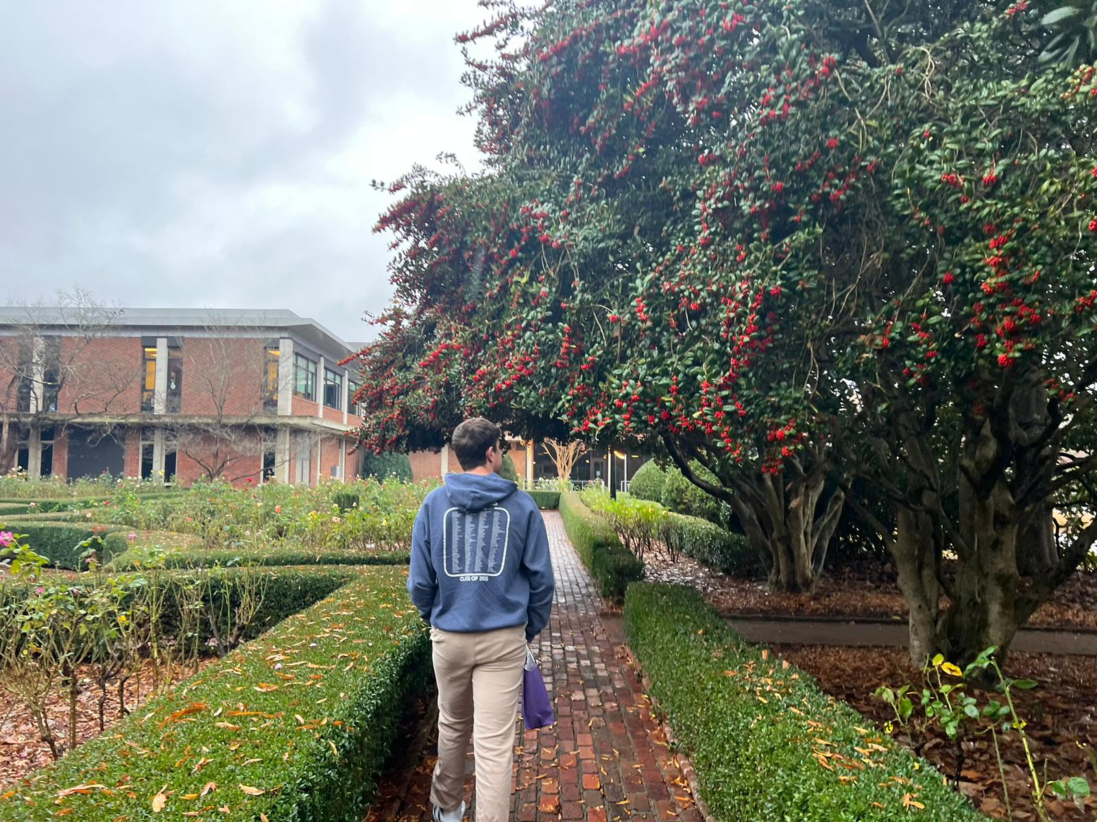 Junior Tommy Thornton explores the gardens in Furman University. According to him, Thornton was interested in seeing what campus life was all about. I liked campus environment a lot, he said.
