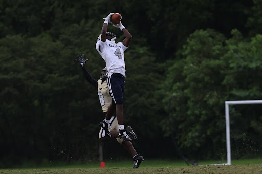 Junior Defensive Back Leandrez Leonard jumps up into the air and picks off LaSalle’s Quarterback. Leandrez ended the day off with two interceptions and three passes defended. “I want to build off my moment from last year,” Leandrez said.
