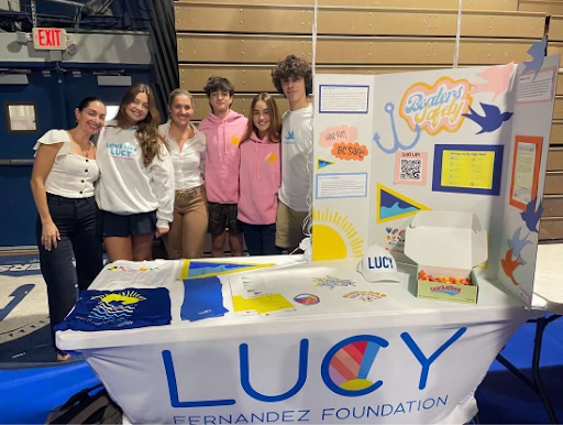 Boaters Safety Club members Max Blumenthal, (Grade 11) Camilia Figueroa, (Grade 11) Kaia Lopez, (Grade 11) and Jacob Diaz (Grade 11) get ready to promote their club for club rush. The club was started last school year and was a huge success, eventually participating with other schools and having a variety of students join. The Boaters Safety Club will be another club students can join during this school year. 