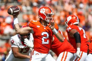 Clemson quarterback Cade Klubnik (2) throws the ball during the third quarter against North Carolina State at Memorial Stadium on Saturday, Sept. 21, 2024, in Clemson, South Carolina. (Isaiah Vazquez/Getty Images/TNS)