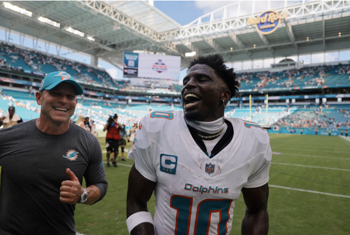 Miami Dolphins wide receiver Tyreek Hill leaves the field after a win over the Jacksonville Jaguars, Sunday, Sept. 8, 2024, at Hard Rock Stadium in Miami Gardens, Florida. (Joe Cavaretta/South Florida Sun Sentinel/TNS)