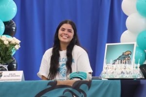 Senior Julia Rose Rivera looks for her parents in the crowd.  Rivera will be continuing her Volleyball career at Coastal Carolina. 