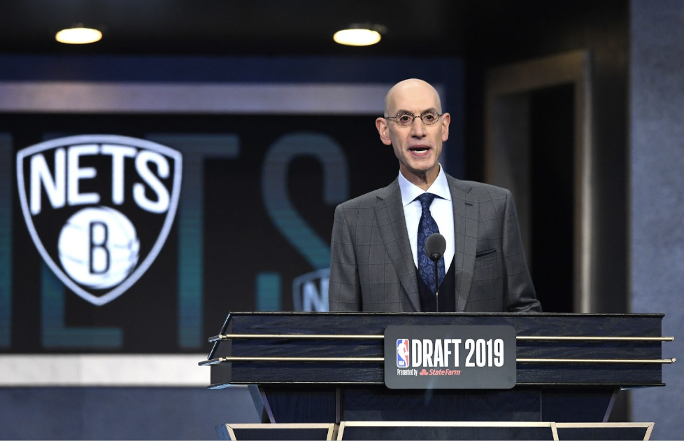 NBA Commissioner Adam Silver prepares to announce a pick by the Brooklyn Nets during the NBA Draft at the Barclays Center on June 20, 2019, in New York. (Sarah Stier/Getty Images/TNS)
