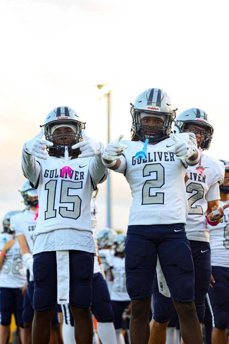 Senior wide receiver Dennis Obsaint and freshman wide receiver Jamarquis Reid pose for a photo pregame. Both players play a big part of the teams game plan on offense with Obsaint leading the teams in yards after the catch and Reid being able to the take the top off the defense at any given moment. 