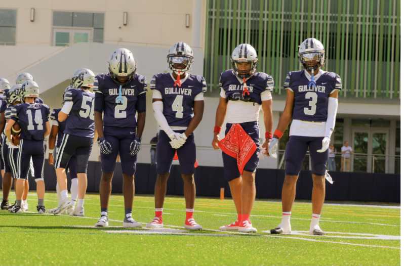 Senior Dennis Obsaint, Leondrez Leonard, Luc Carroll, and Samuel ‘Champ’ Smith posing together during warm-ups. They have played a crucial part in the Raiders' success throughout the season. They’ve dominated on both sides of the ball.
