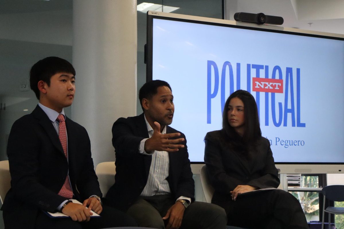 Club Presidents Jaden Lee and Victoria Tarrazzi conducted the Q&A. Lee connected with Peguero and invited him to speak, as Peguero believes in connecting with future generations and the importance of dialogue.