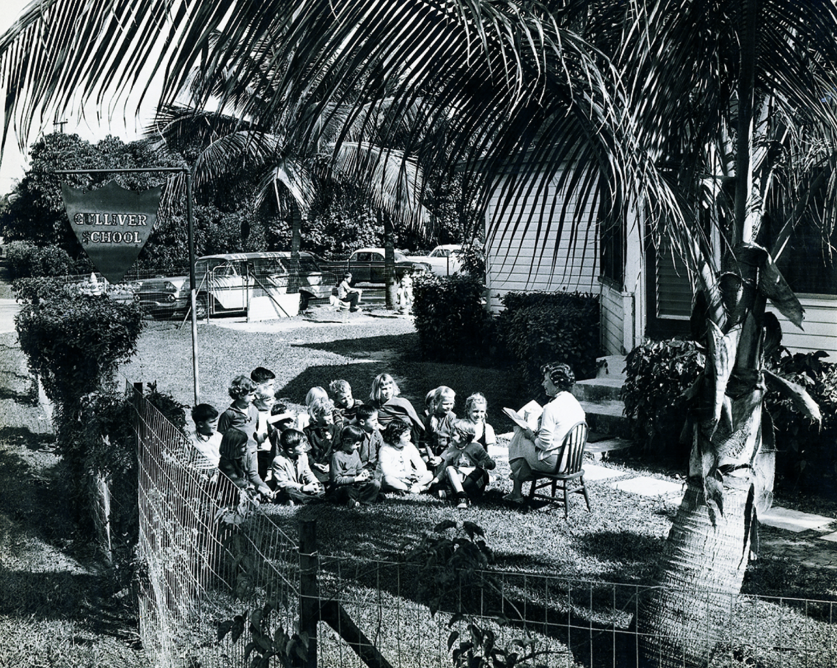 Students gather for a lesson outside at in the 1950s, reflecting the small, close-knit environment that defined the school during its early years. Under the leadership of Marian C. Krutulis, who purchased the school in 1954 and relocated it to Coral Gables, Gulliver began to grow while maintaining its focus on community.
