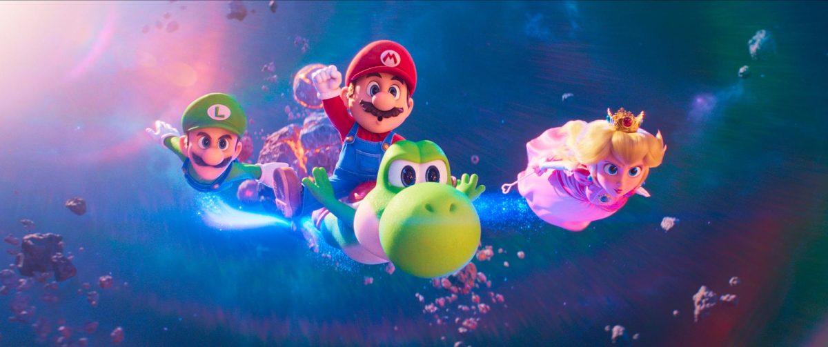 From left: Luigi (Charlie Day), Mario (Chris Pratt), Yoshi (Donald Glover) and Princess Peach (Anya Taylor-Joy) in "The Super Mario Galaxy Movie." (Nintendo and Illumination/TNS)