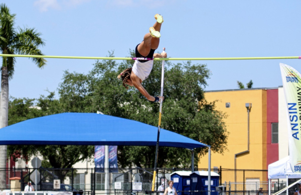 Natalie Grausam clears the bar during the pole vault competition at regionals. Her performance earned her a qualification spot at the state championships.
